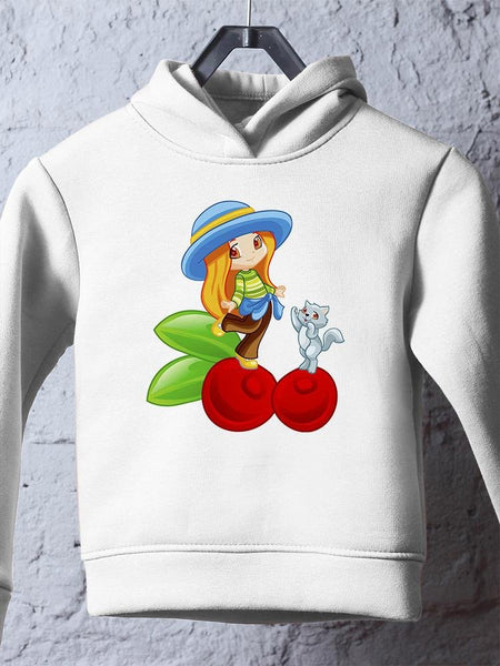 Kid And Kitten On Fruit Hoodie -Image by Shutterstock - Drakoi Marketplace