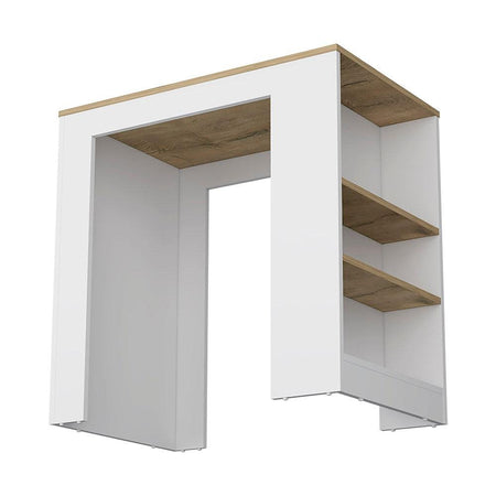 Kitchen Island, Kitchen Bar Table with 3-Side Shelves, White / Macadamia - Drakoi Marketplace