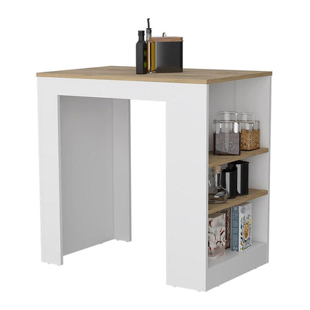 Kitchen Island, Kitchen Bar Table with 3-Side Shelves, White / Macadamia - Drakoi Marketplace