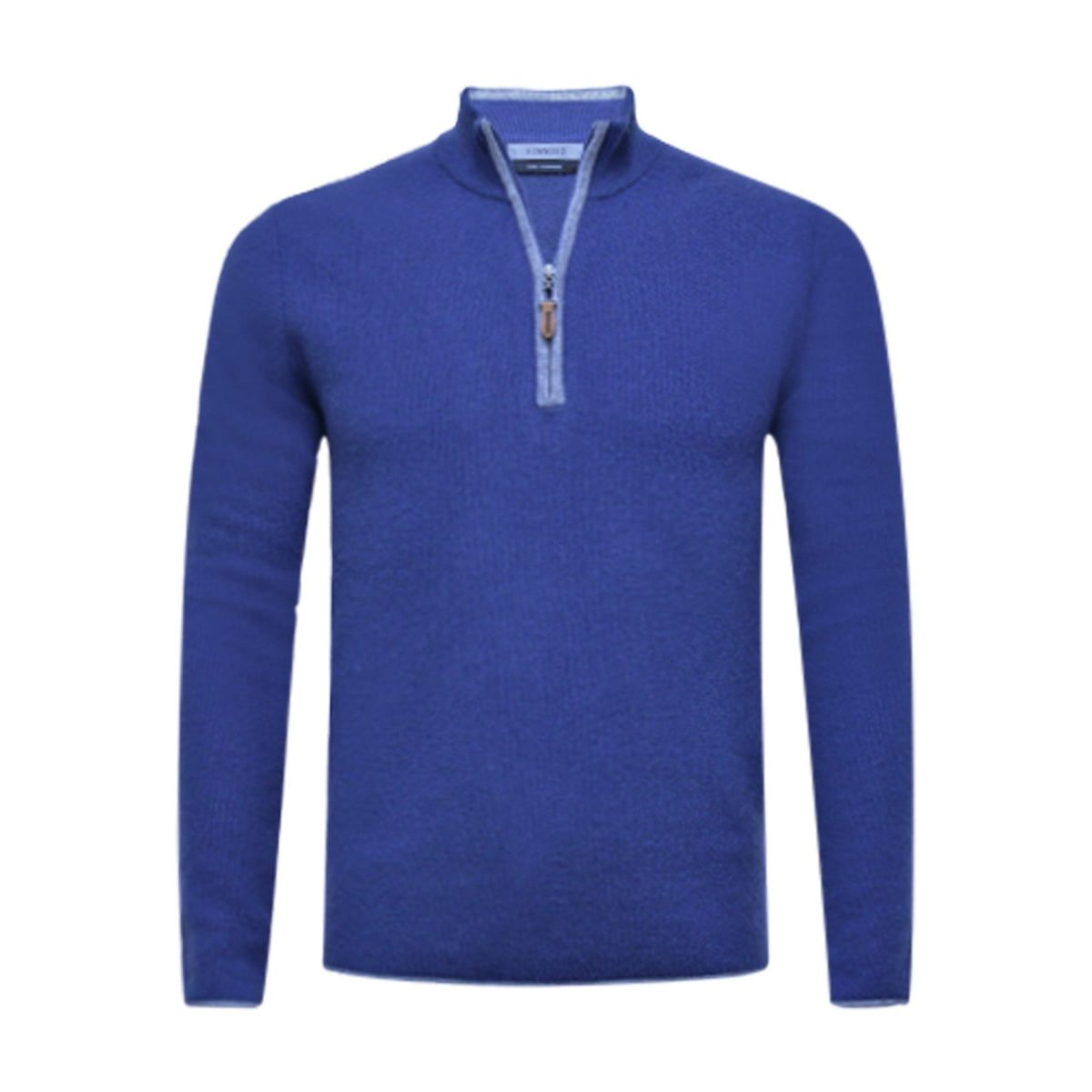 Kobalt Blue Cashmere Zip Neck Sweater Verbier in pique stitch - Drakoi Marketplace