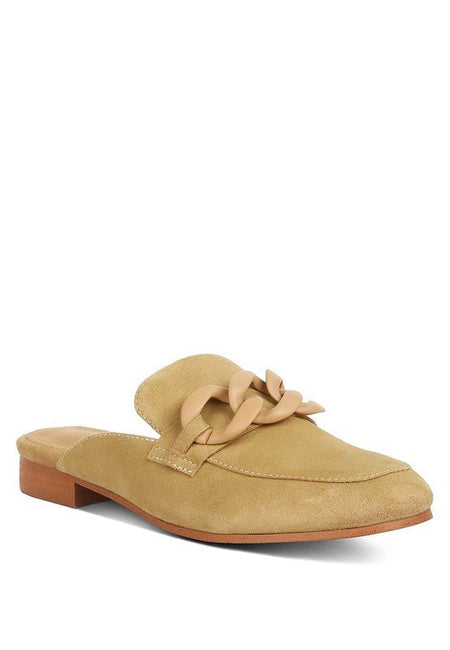 Krizia Chunky Chain Suede Slip On Loafers - Drakoi Marketplace