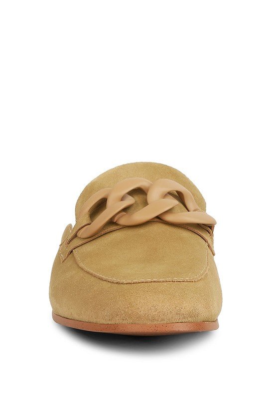 Krizia Chunky Chain Suede Slip On Loafers - Drakoi Marketplace