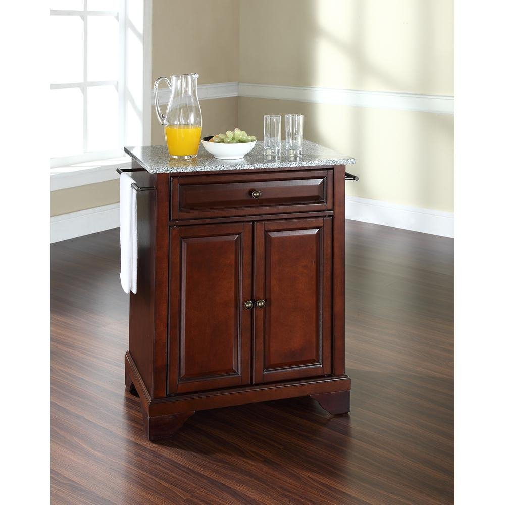 Lafayette Granite Top Portable Kitchen Island/Cart Mahogany/Gray - Drakoi Marketplace