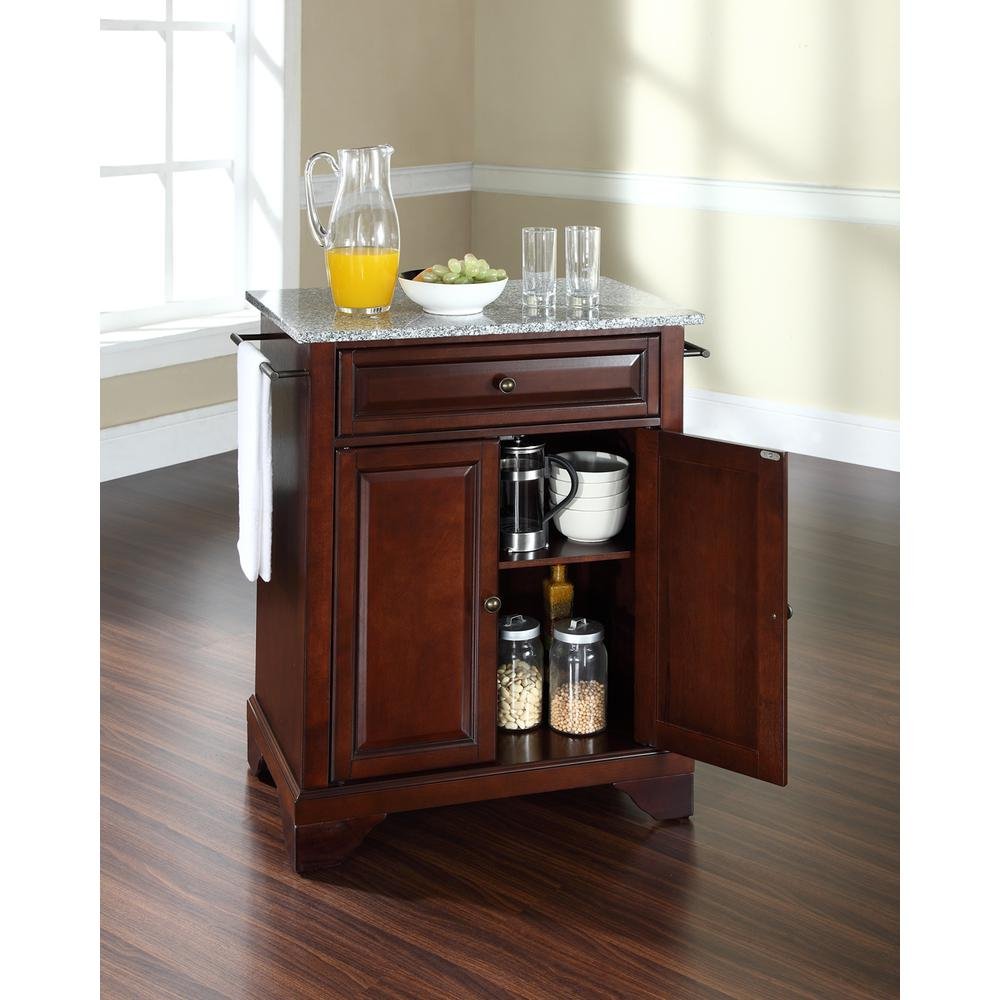 Lafayette Granite Top Portable Kitchen Island/Cart Mahogany/Gray - Drakoi Marketplace