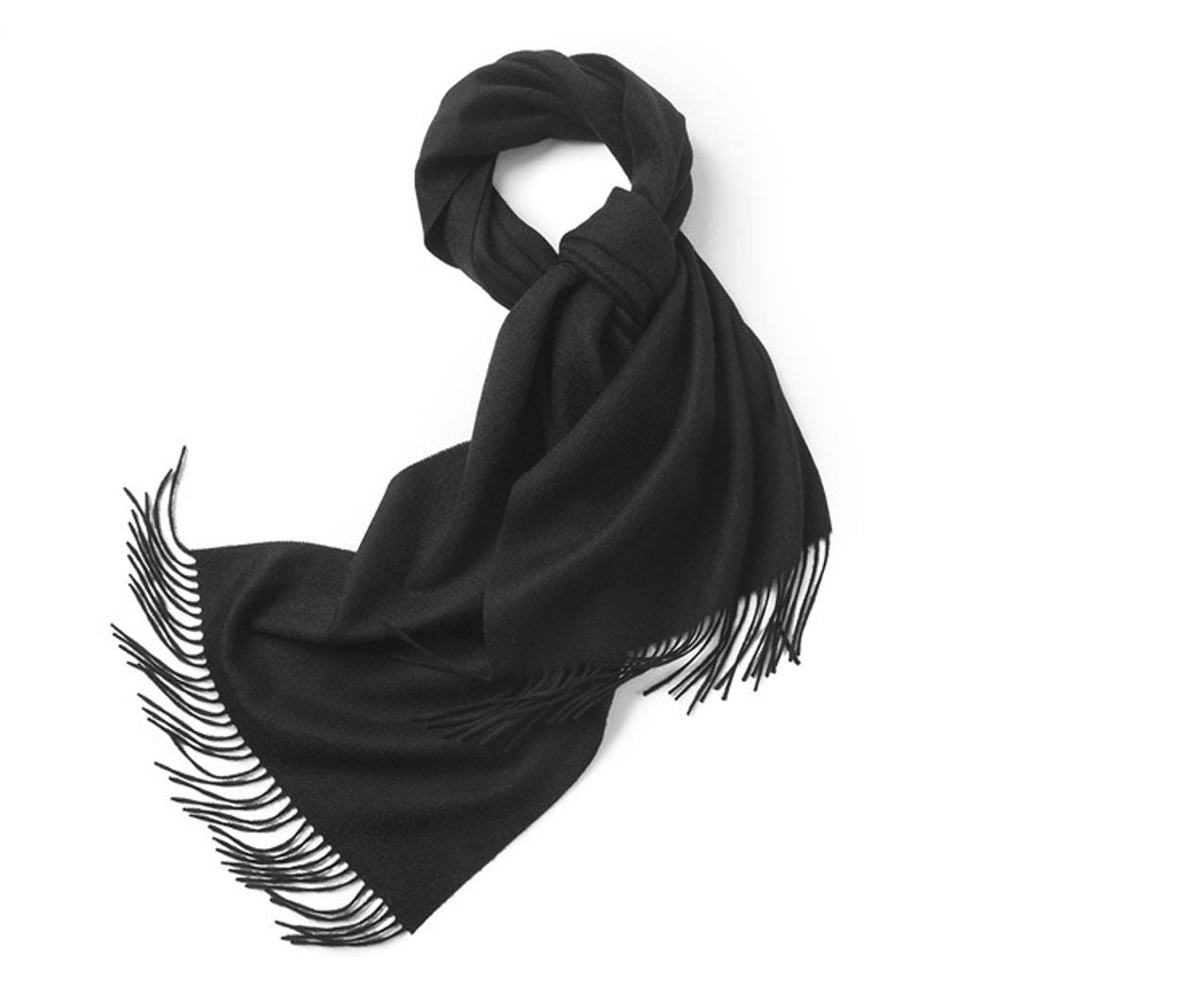 Lambswool Scarf Woven Plain Black - Drakoi Marketplace