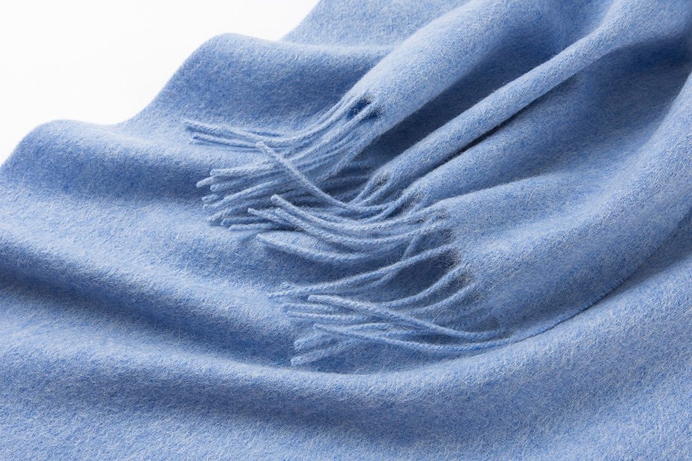 Lambswool Scarf Woven Plain Light Blue - Drakoi Marketplace