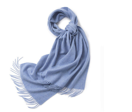 Lambswool Scarf Woven Plain Light Blue - Drakoi Marketplace