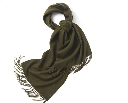 Lambswool Scarf Woven Plain Olive Green - Drakoi Marketplace