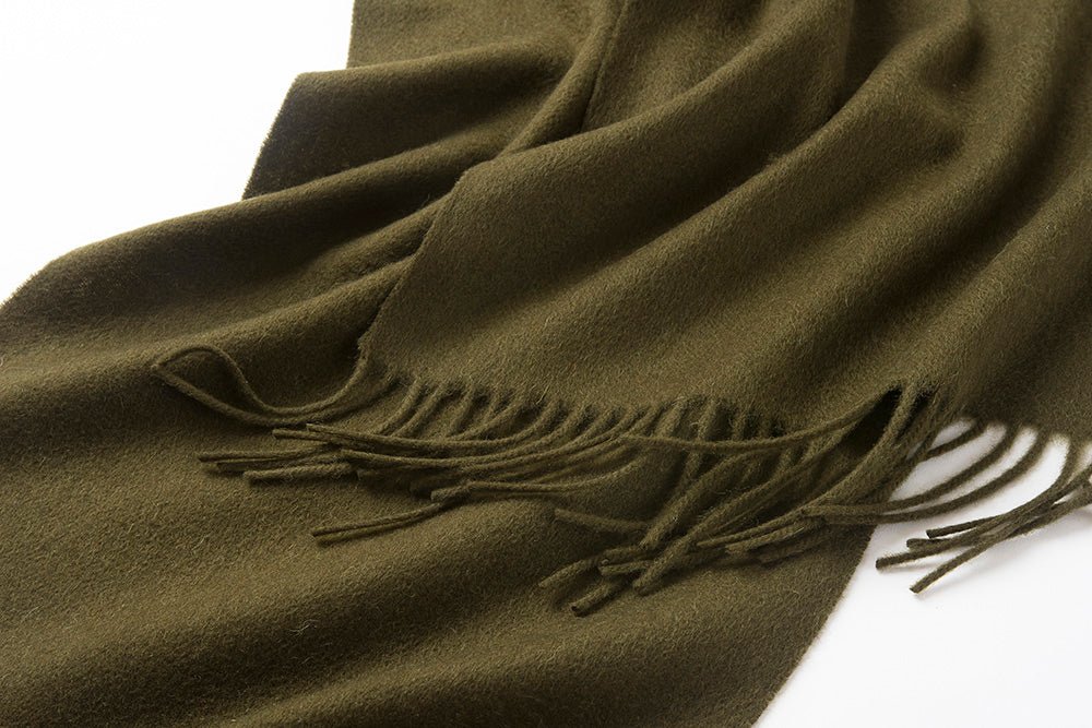 Lambswool Scarf Woven Plain Olive Green - Drakoi Marketplace