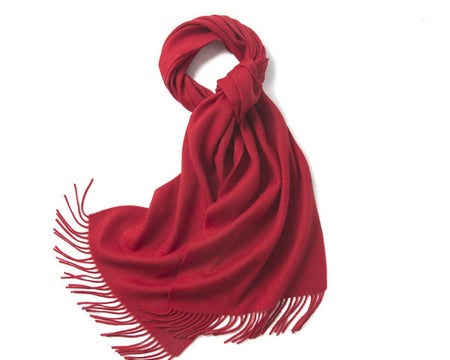 Lambswool Scarf Woven Plain Red - Drakoi Marketplace