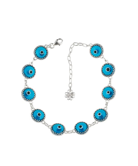 Lapis Blue Evil Eye Sterling Silver Women Adjustable Link Bracelet - Drakoi Marketplace