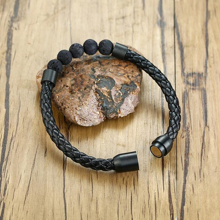 Lava stone Braided Rope Leather Bracelet for Men - Drakoi Marketplace