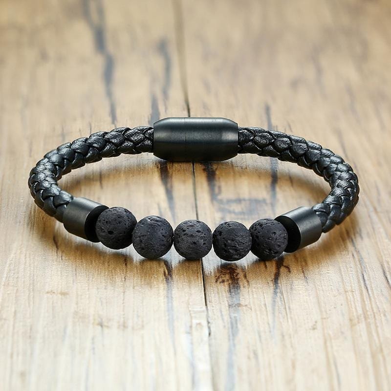 Lava stone Braided Rope Leather Bracelet for Men - Drakoi Marketplace