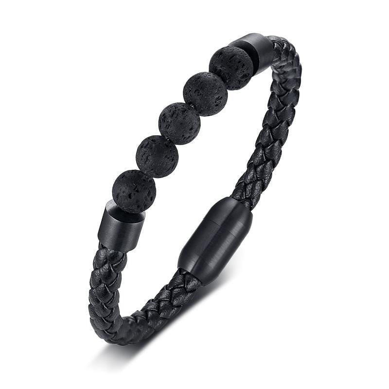 Lava stone Braided Rope Leather Bracelet for Men - Drakoi Marketplace