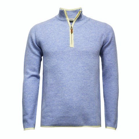 Light Blue Cashmere Zip Neck Sweater Verbier in pique stitch - Drakoi Marketplace