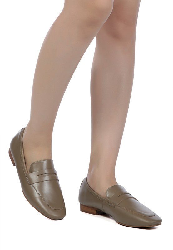 Liliana Taupe Classic Leather Penny Loafers - Drakoi Marketplace