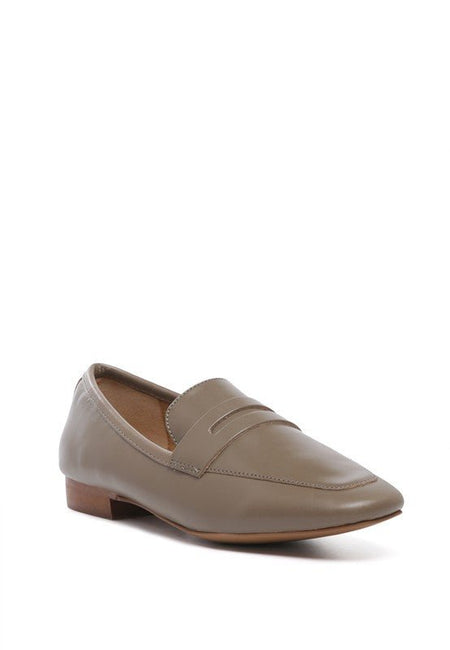 Liliana Taupe Classic Leather Penny Loafers - Drakoi Marketplace