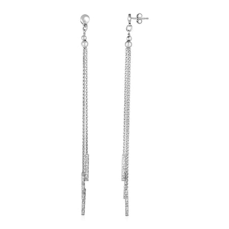 Long Chain Tassel and Textured Bar Drop Earrings in Sterling Silver - Drakoi Marketplace