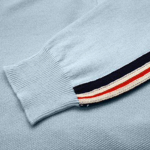 Long Sleeve Polo Shirt with sleeve striping Monaco Light Blue - Drakoi Marketplace