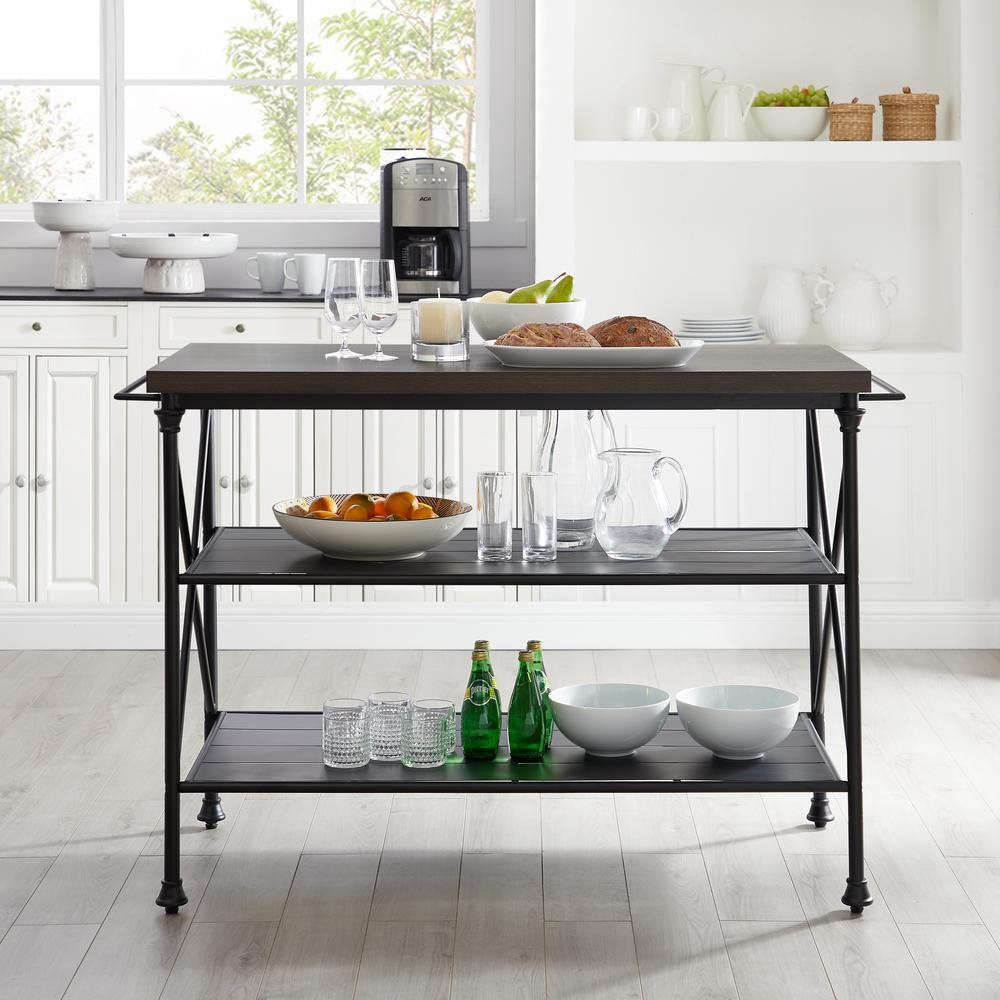 Madeleine Kitchen Island Brown/Matte Black - Drakoi Marketplace