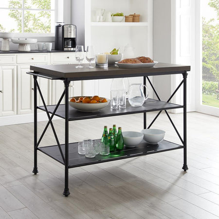 Madeleine Kitchen Island Brown/Matte Black - Drakoi Marketplace