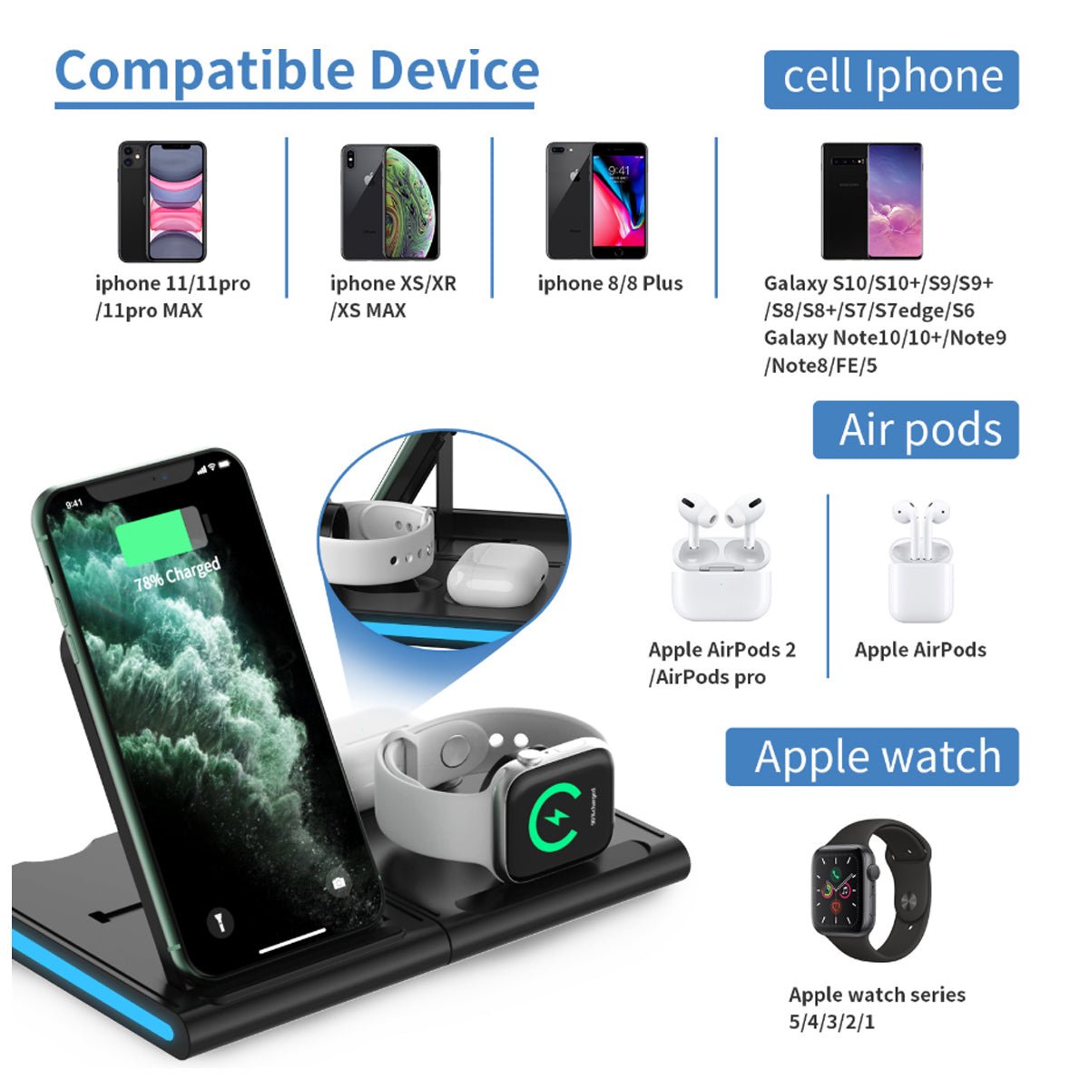 Magnetic Power Tiles 4 In 1 Wireless Charging Station - Drakoi Marketplace