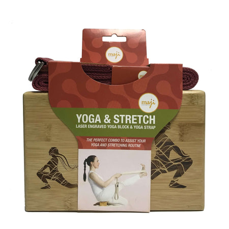 Maji Sports Laser Engraved Bamboo Yoga Block & Strap Combo - Drakoi Marketplace