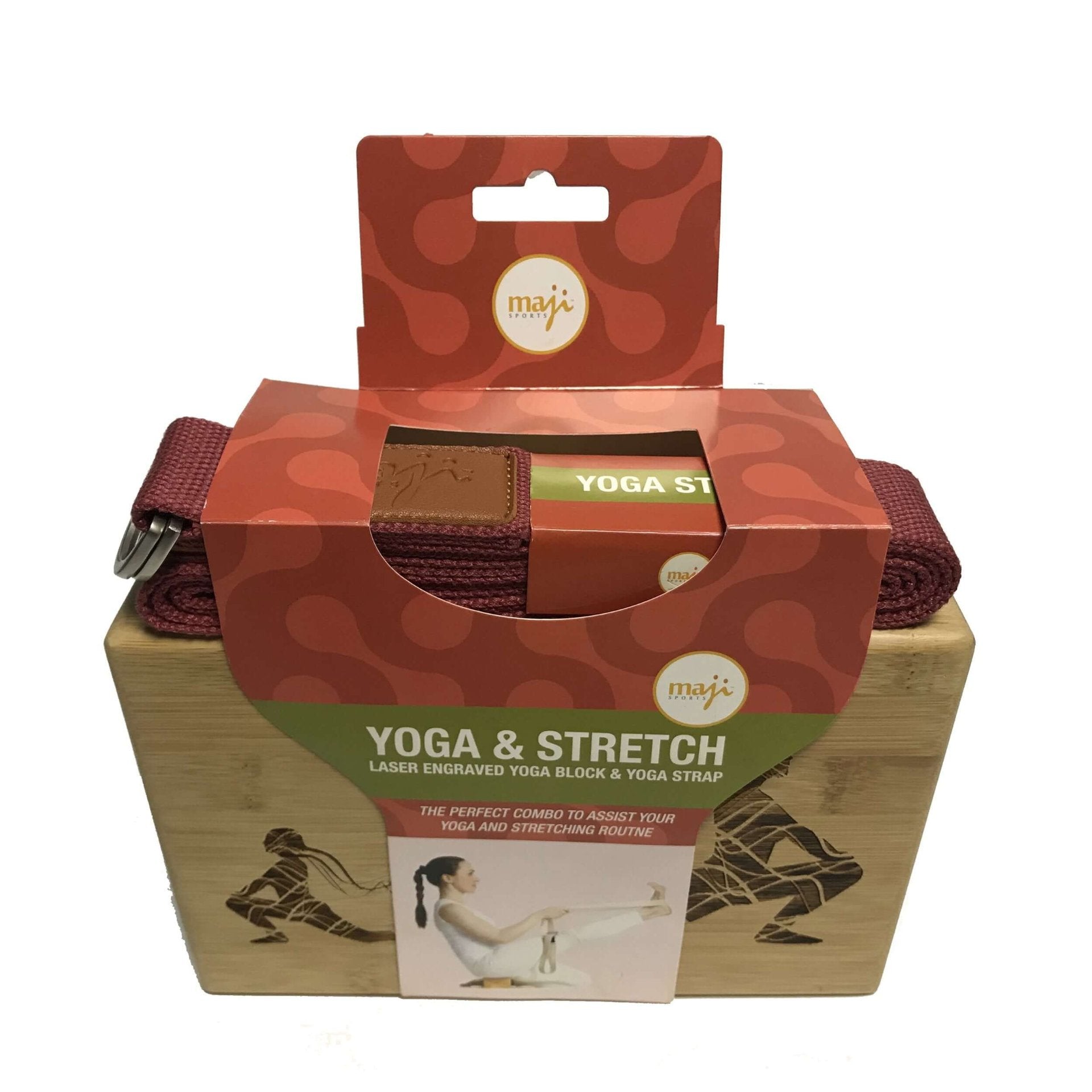 Maji Sports Laser Engraved Bamboo Yoga Block & Strap Combo - Drakoi Marketplace