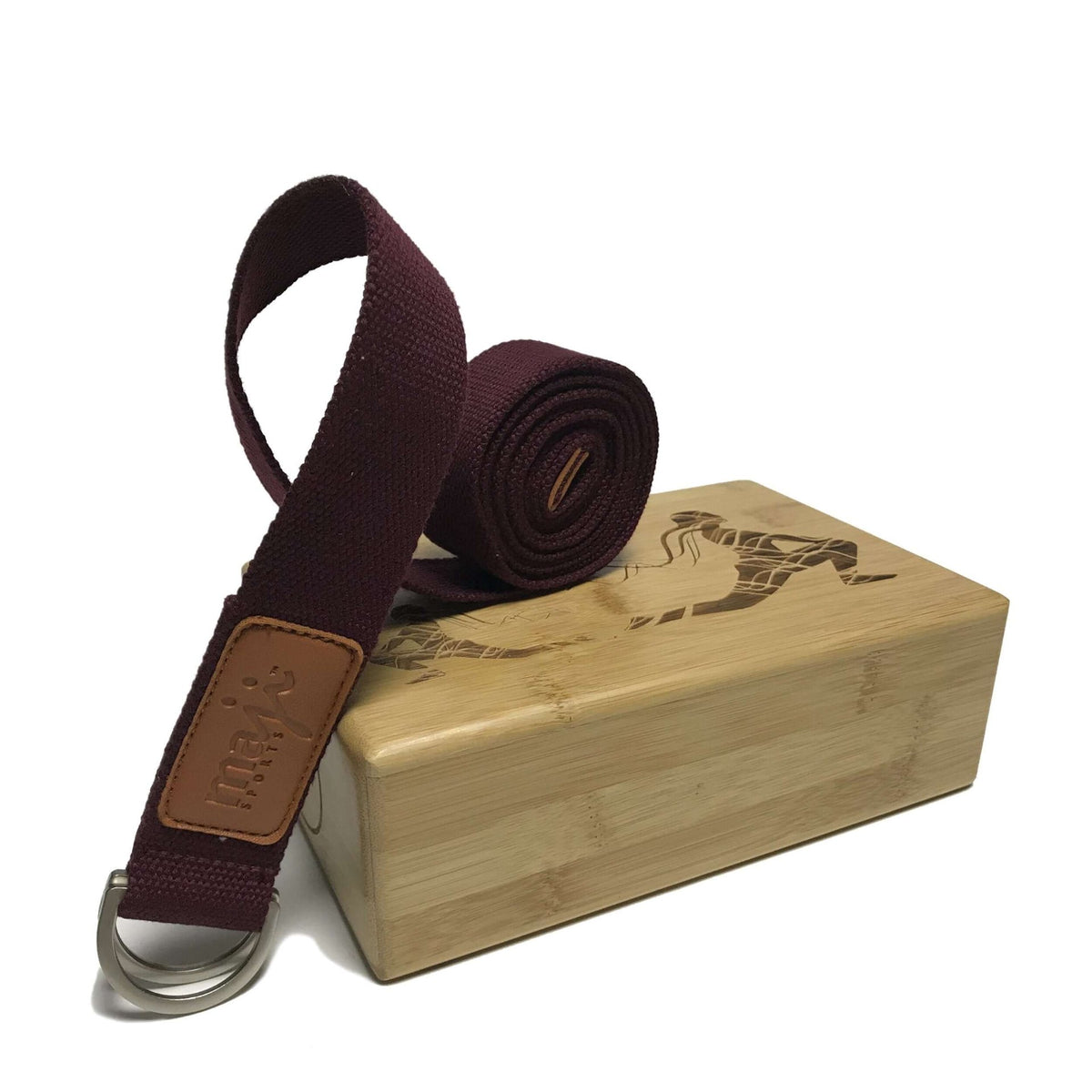 Maji Sports Laser Engraved Bamboo Yoga Block & Strap Combo - Drakoi Marketplace