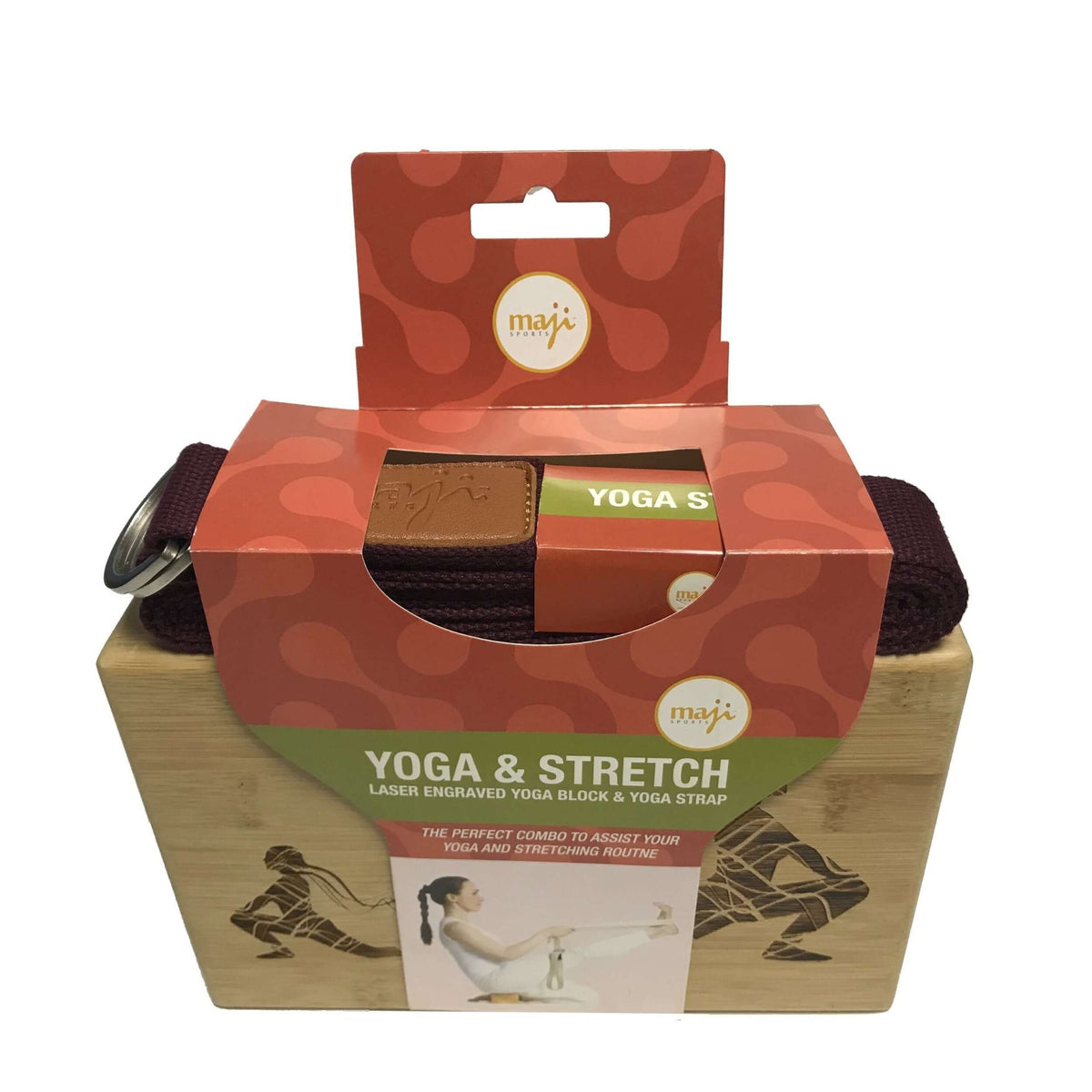 Maji Sports Laser Engraved Bamboo Yoga Block & Strap Combo - Drakoi Marketplace