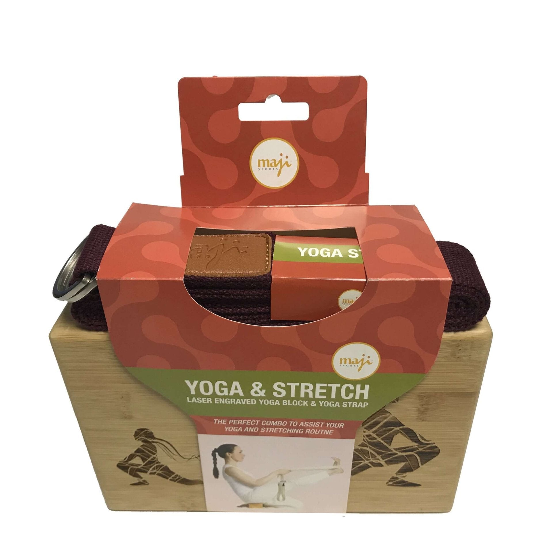 Maji Sports Laser Engraved Bamboo Yoga Block & Strap Combo - Drakoi Marketplace