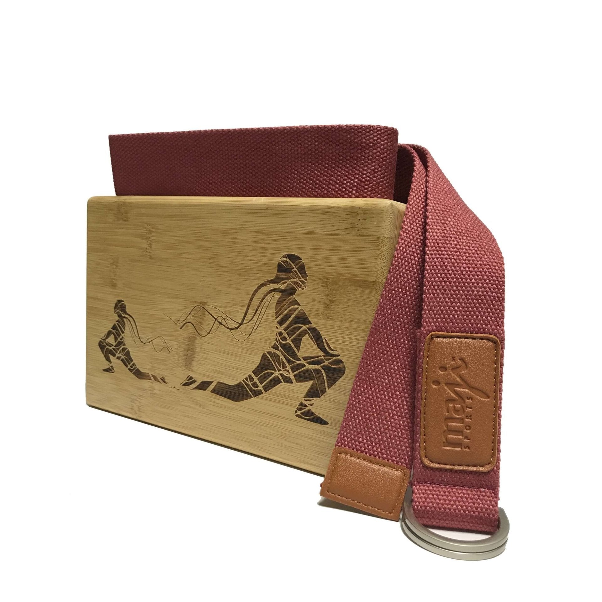 Maji Sports Laser Engraved Bamboo Yoga Block & Strap Combo - Drakoi Marketplace