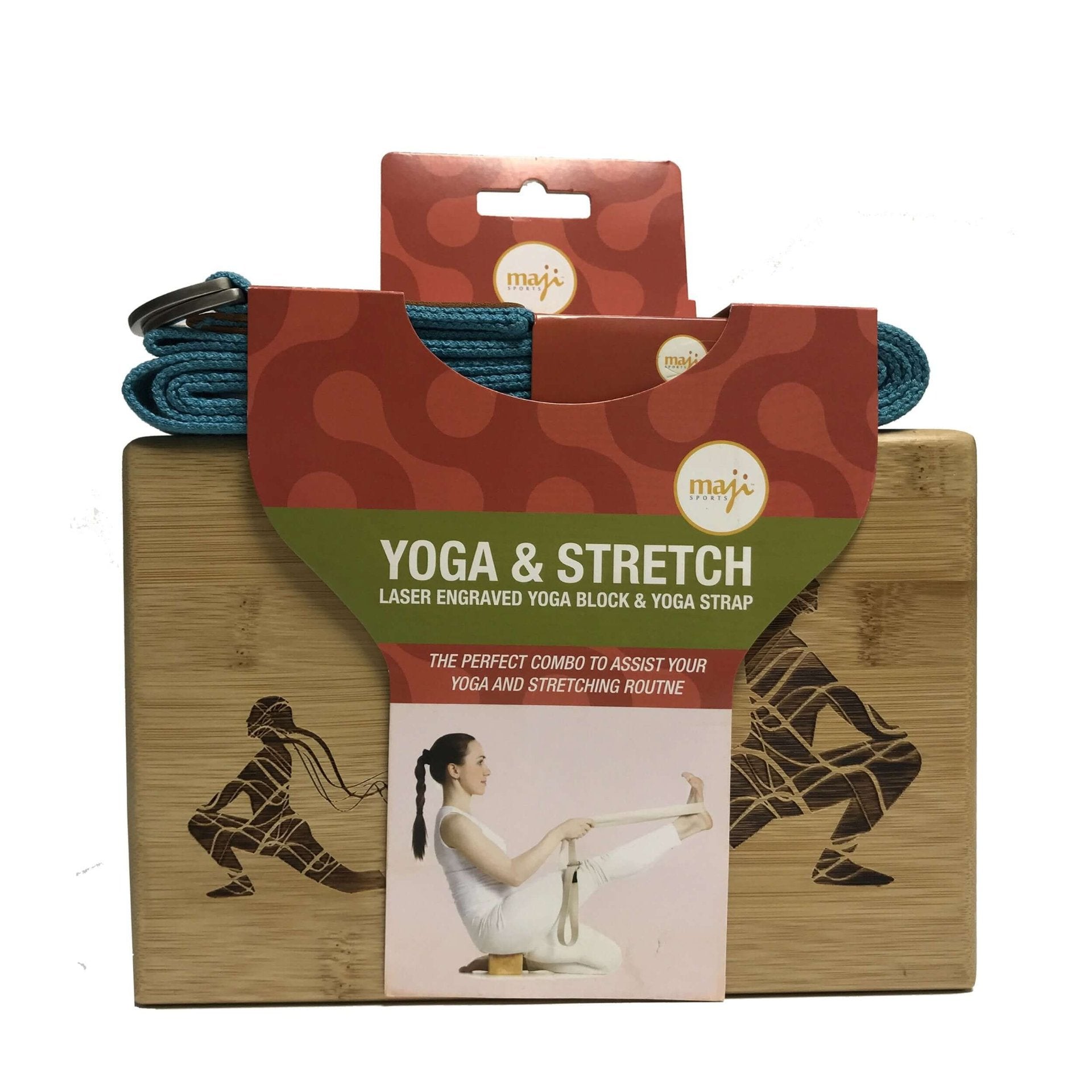 Maji Sports Laser Engraved Bamboo Yoga Block & Strap Combo - Drakoi Marketplace