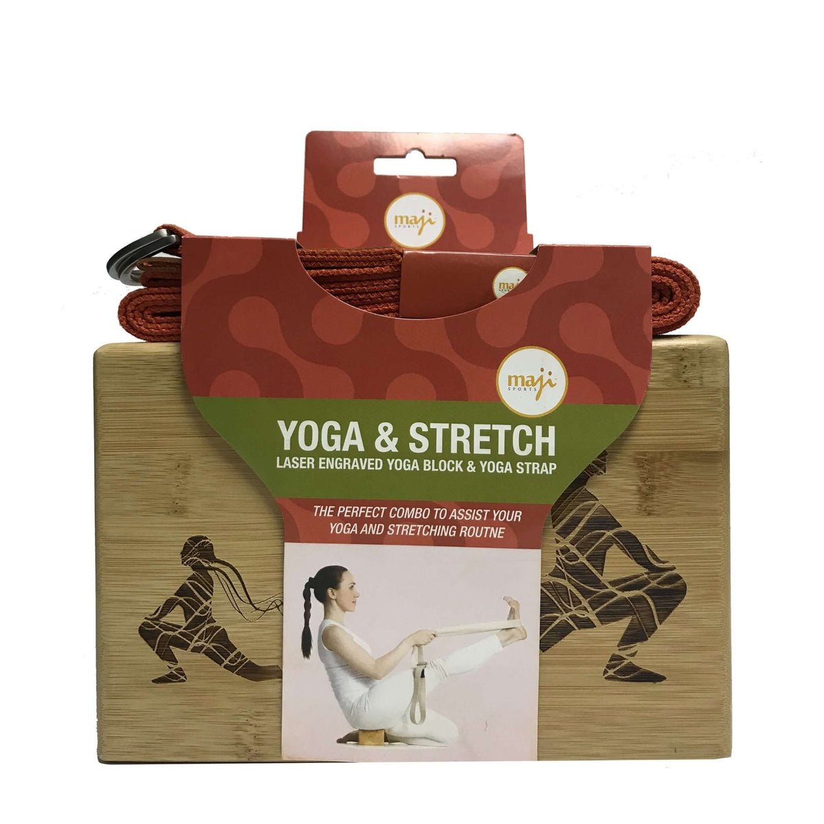 Maji Sports Laser Engraved Bamboo Yoga Block & Strap Combo - Drakoi Marketplace