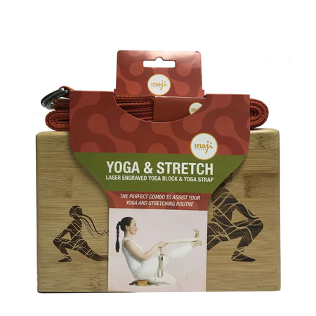 Maji Sports Laser Engraved Bamboo Yoga Block & Strap Combo - Drakoi Marketplace