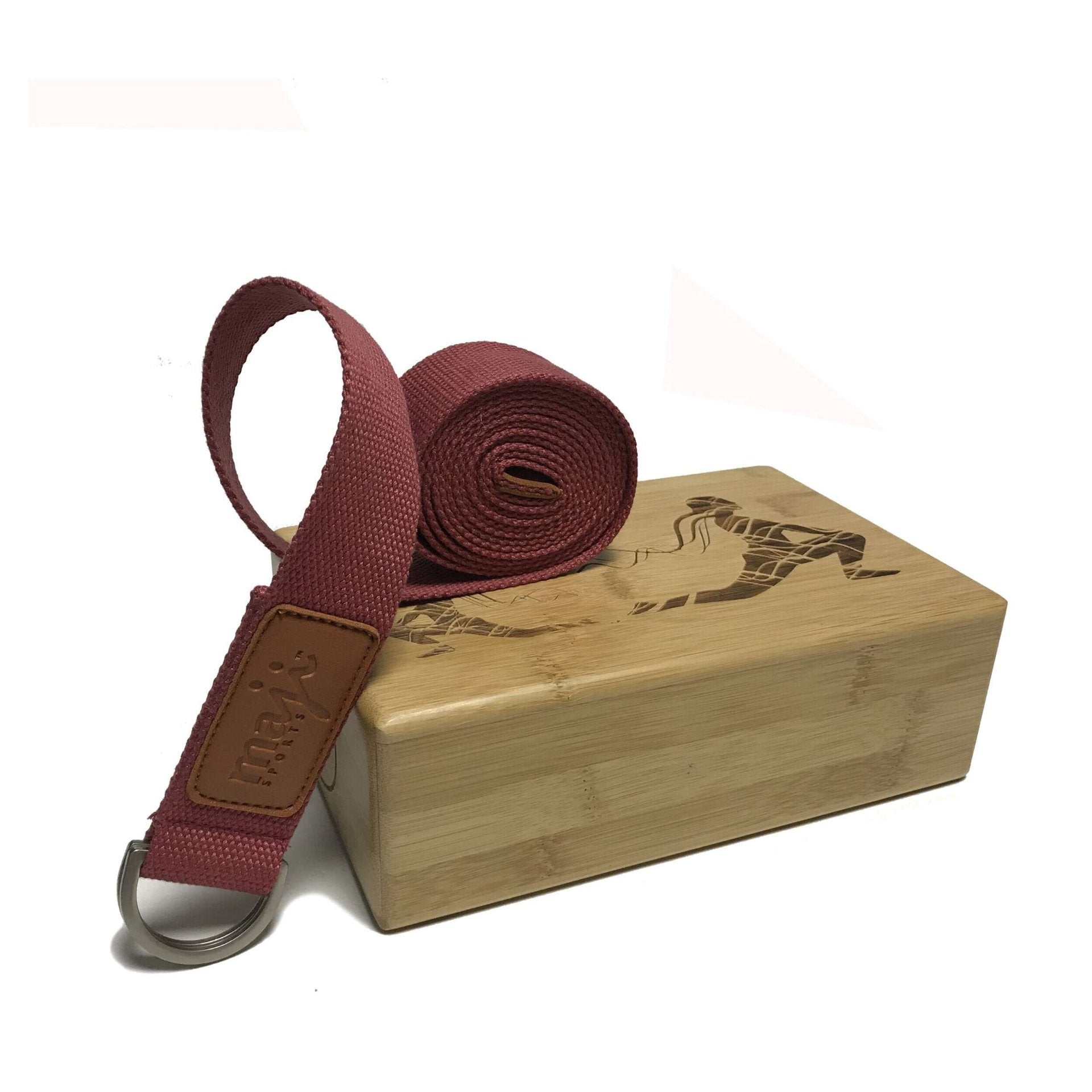 Maji Sports Laser Engraved Bamboo Yoga Block & Strap Combo - Drakoi Marketplace