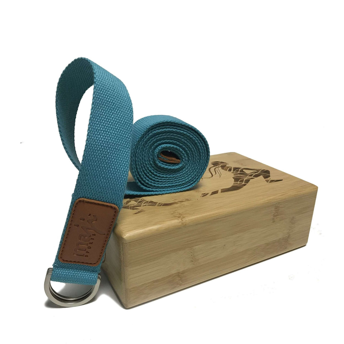 Maji Sports Laser Engraved Bamboo Yoga Block & Strap Combo - Drakoi Marketplace