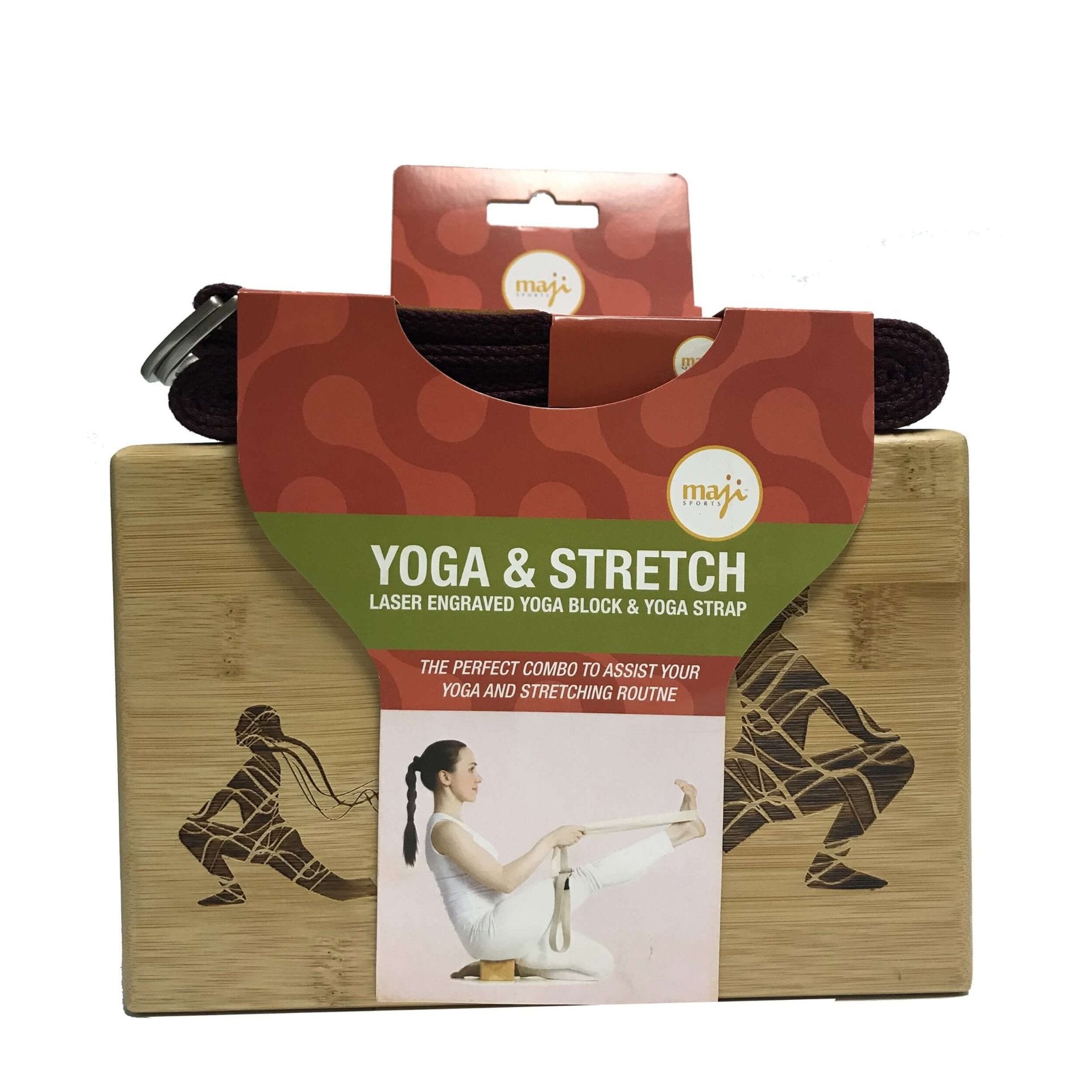 Maji Sports Laser Engraved Bamboo Yoga Block & Strap Combo - Drakoi Marketplace