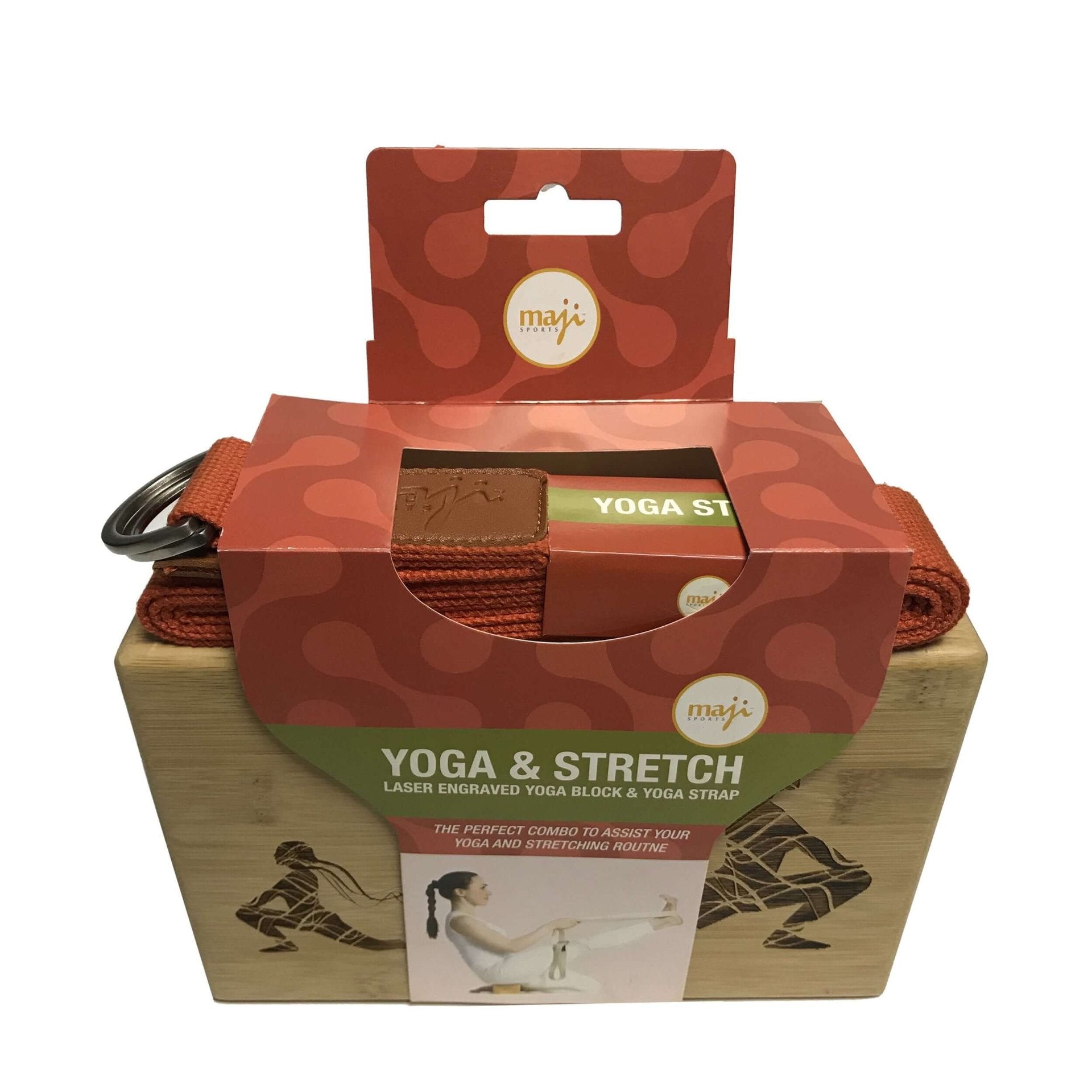 Maji Sports Laser Engraved Bamboo Yoga Block & Strap Combo - Drakoi Marketplace