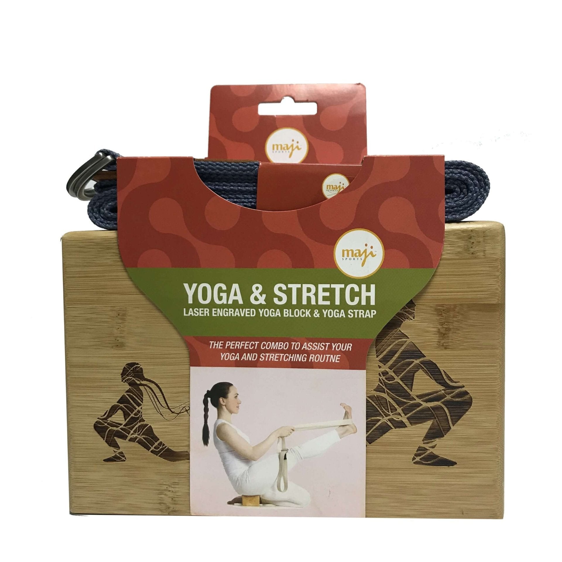 Maji Sports Laser Engraved Bamboo Yoga Block & Strap Combo - Drakoi Marketplace