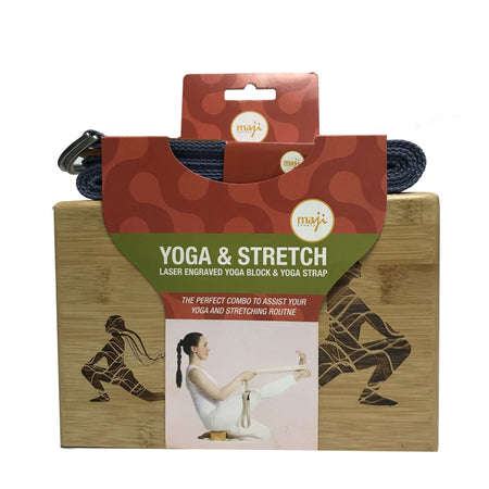 Maji Sports Laser Engraved Bamboo Yoga Block & Strap Combo - Drakoi Marketplace