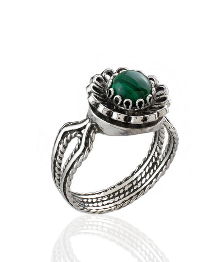 Malachite Gemstone Sterling Silver Women Cocktail Ring - Drakoi Marketplace