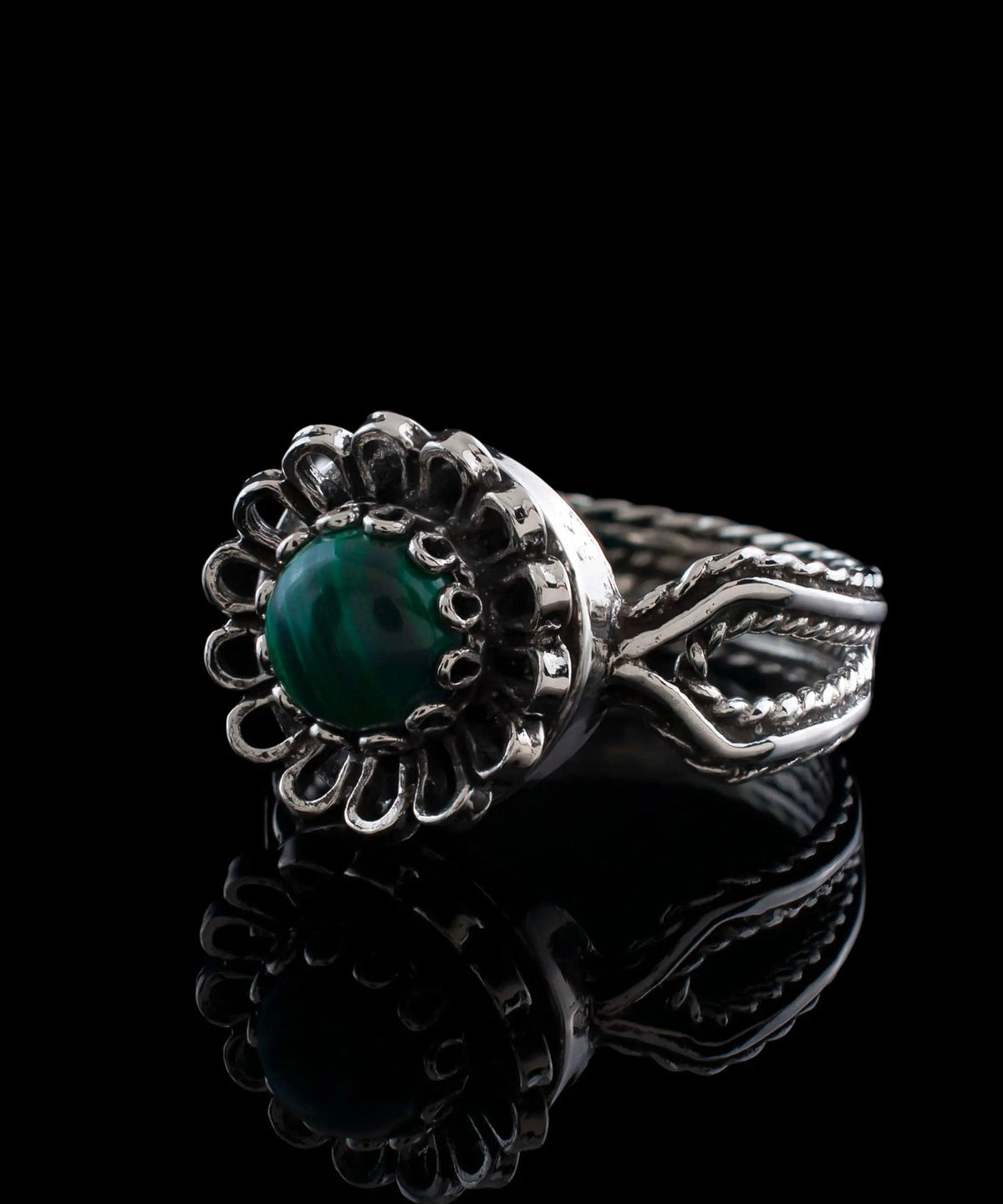 Malachite Gemstone Sterling Silver Women Cocktail Ring - Drakoi Marketplace