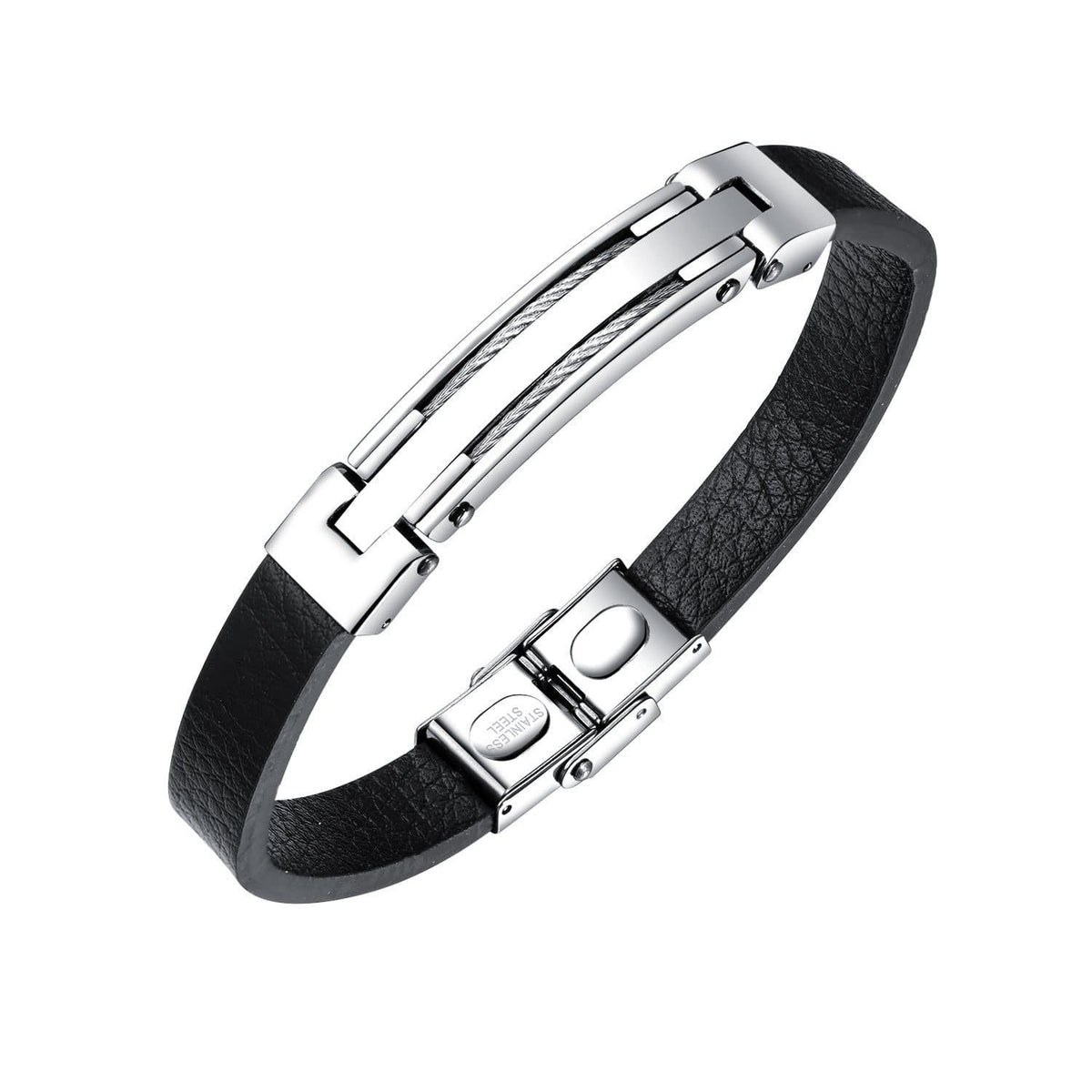 Men Steel & Leather Bracelet - Drakoi Marketplace