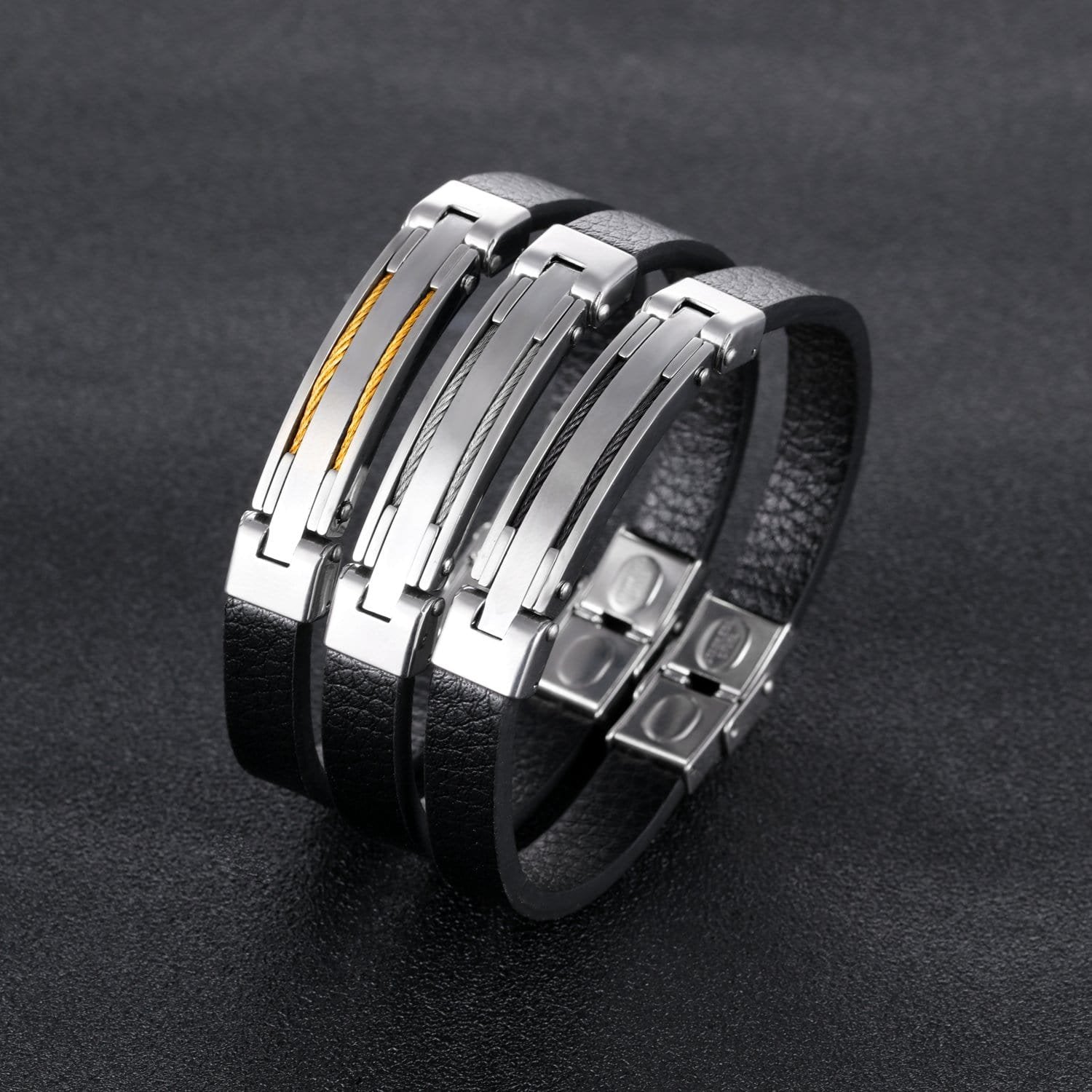 Men Steel & Leather Bracelet - Drakoi Marketplace