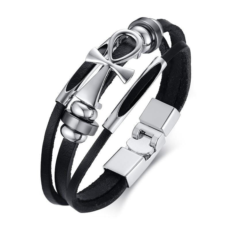 Mens Black Leather Bracelet - Drakoi Marketplace