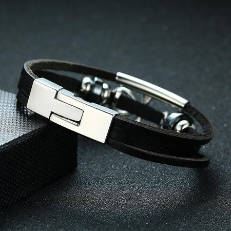 Mens Black Leather Bracelet - Drakoi Marketplace