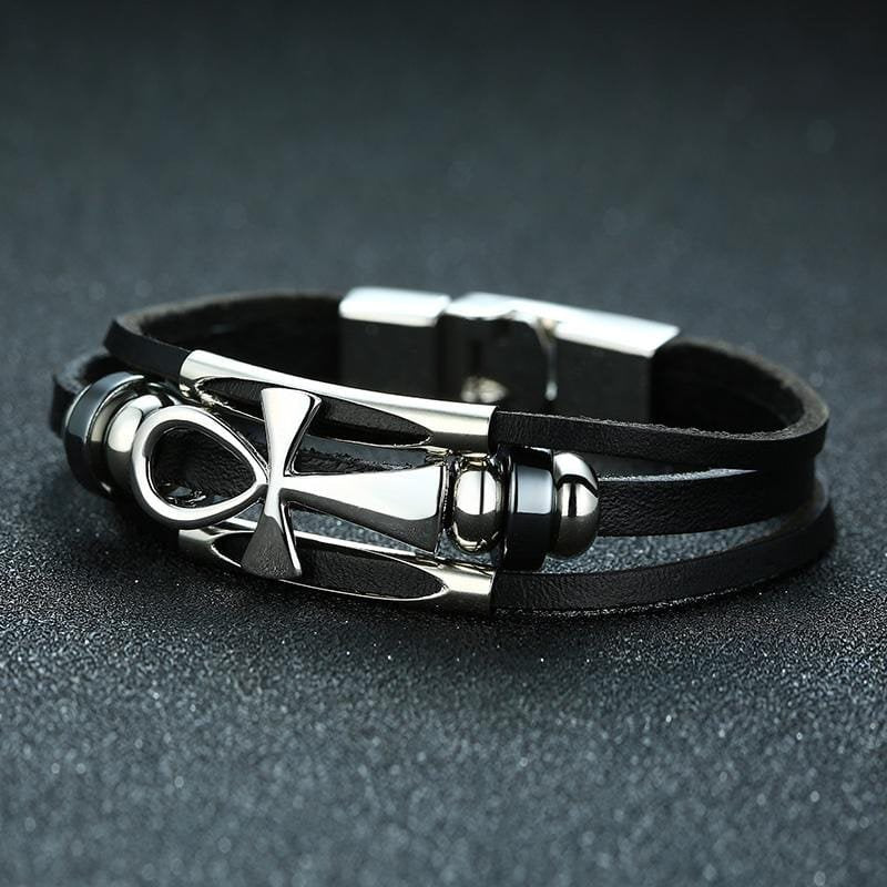 Mens Black Leather Bracelet - Drakoi Marketplace