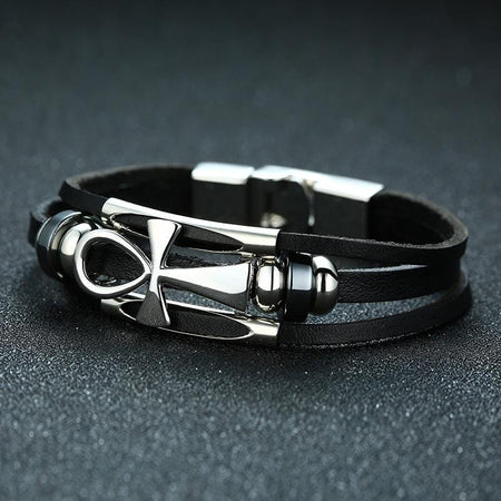 Mens Black Leather Bracelet - Drakoi Marketplace