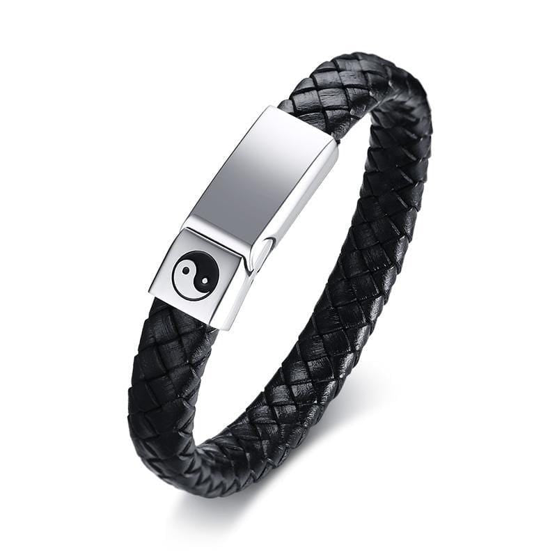 Mens Black Leather Bracelets with Steel Clasp - Drakoi Marketplace